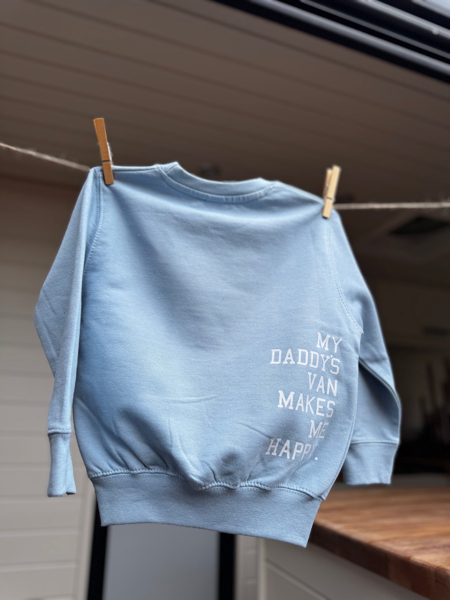 Kids Campervan Sweatshirt – My Daddy’s Van Makes Me Happy