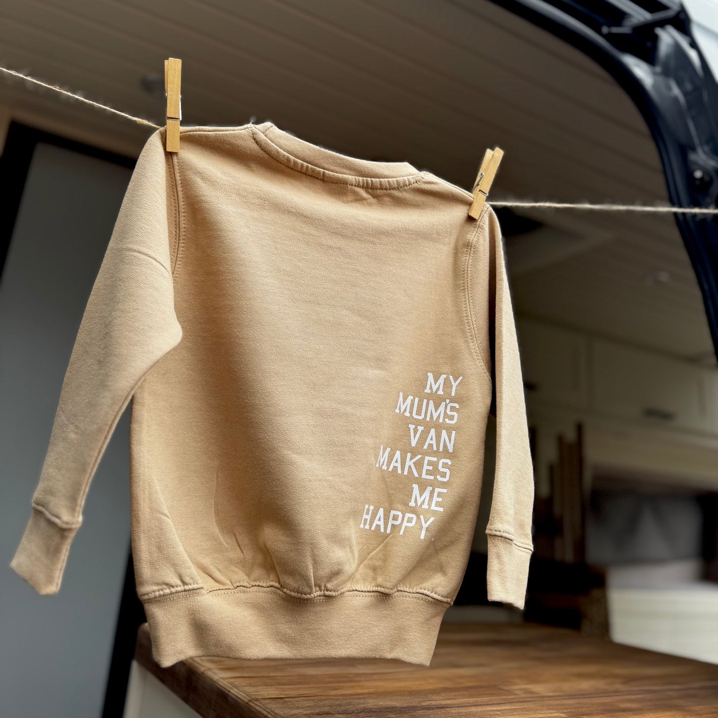 Kids Campervan Sweatshirt – My Mum’s Van Makes Me Happy