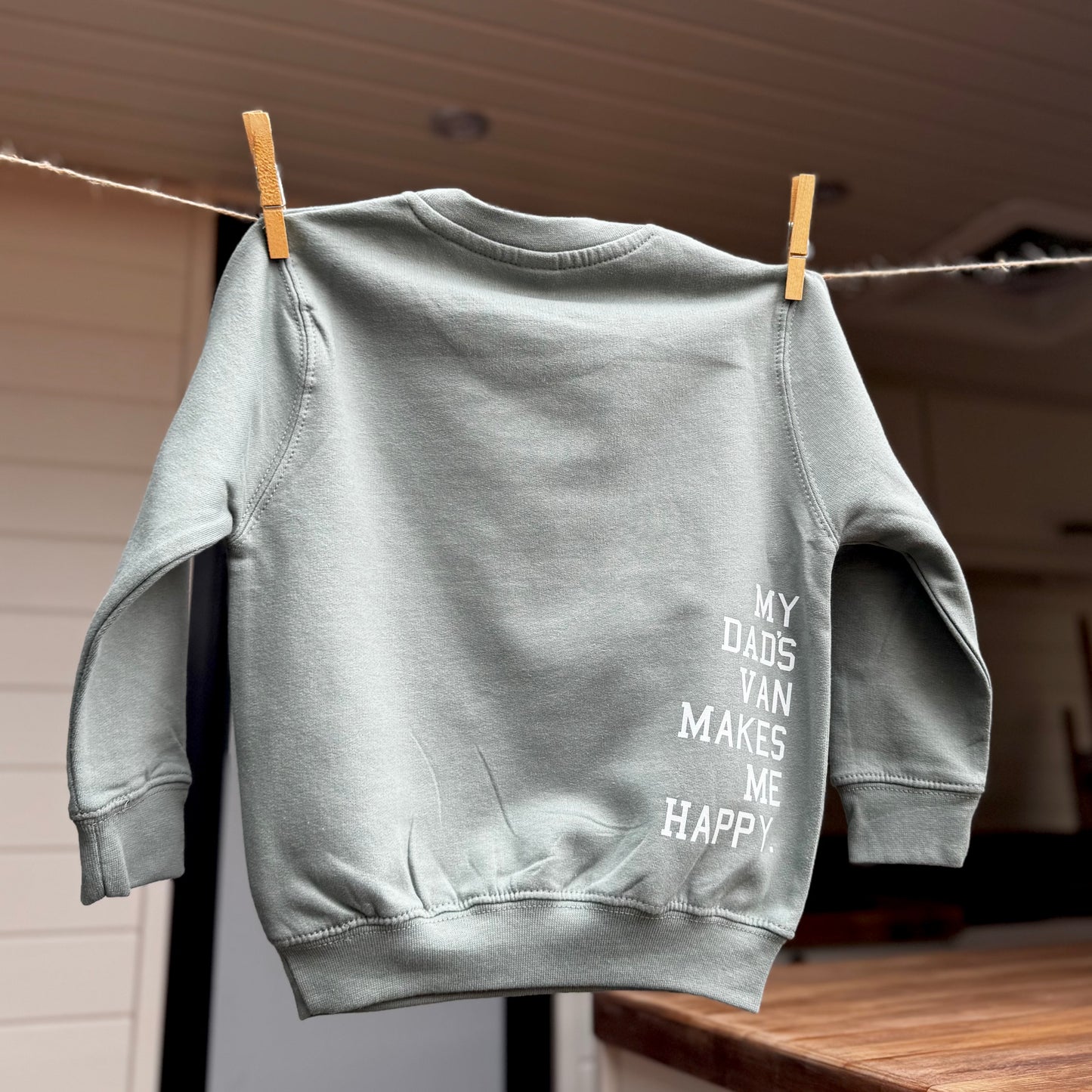 Kids Campervan Sweatshirt – My Dad’s Van Makes Me Happy