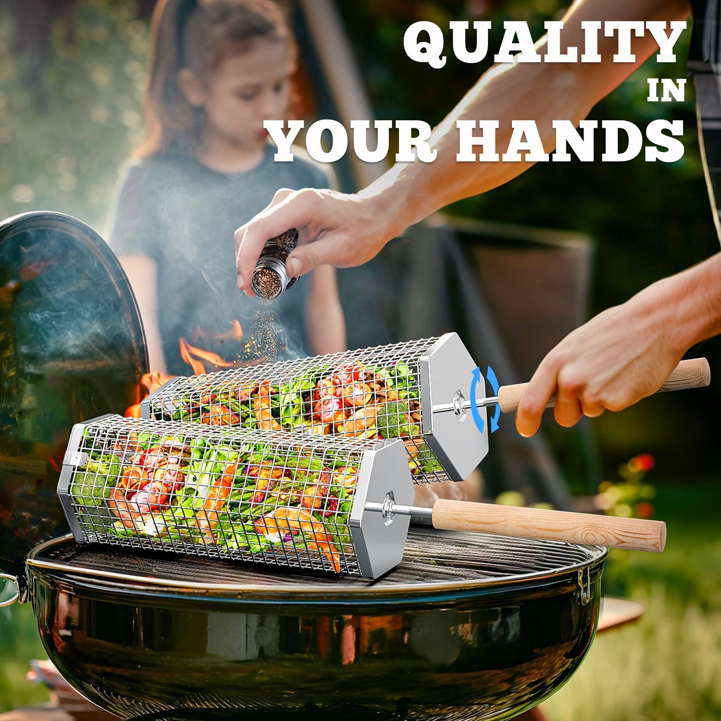 Rolling Grill Basket Outdoor Cooking