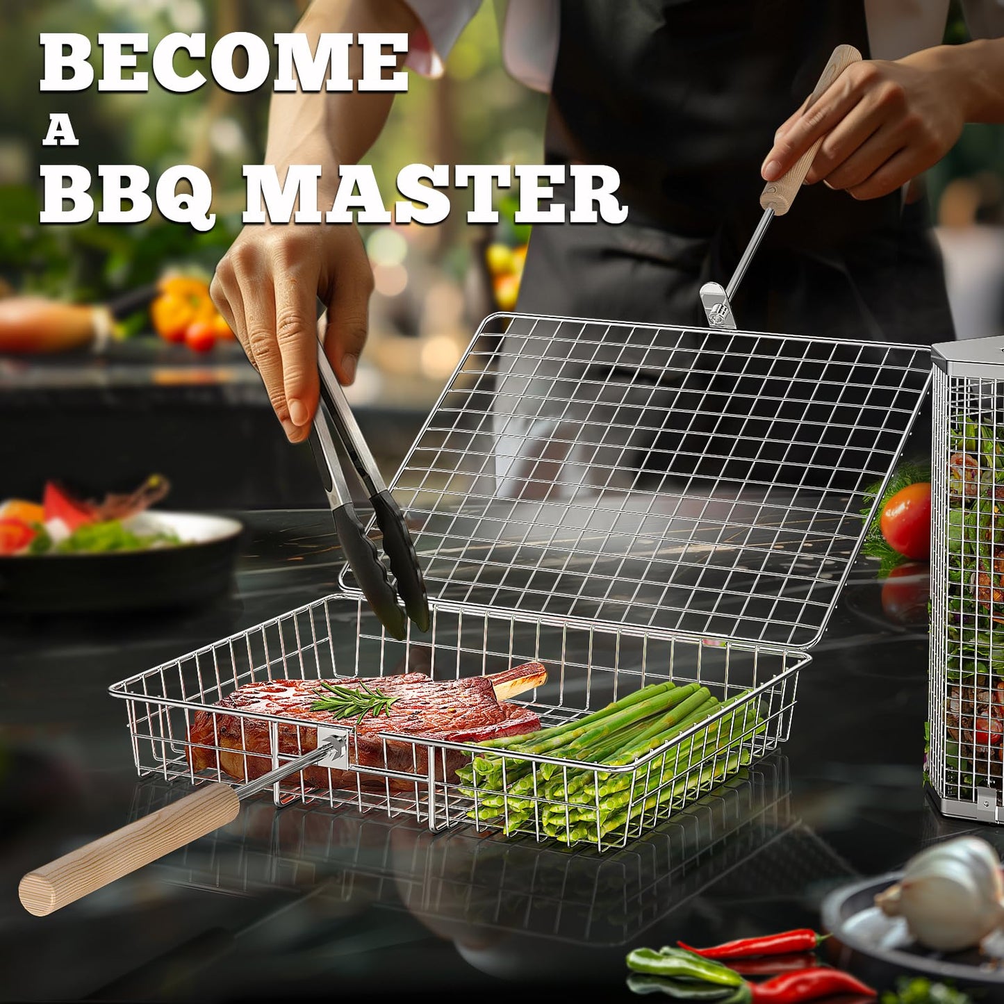 Rolling Grill Basket Outdoor Cooking