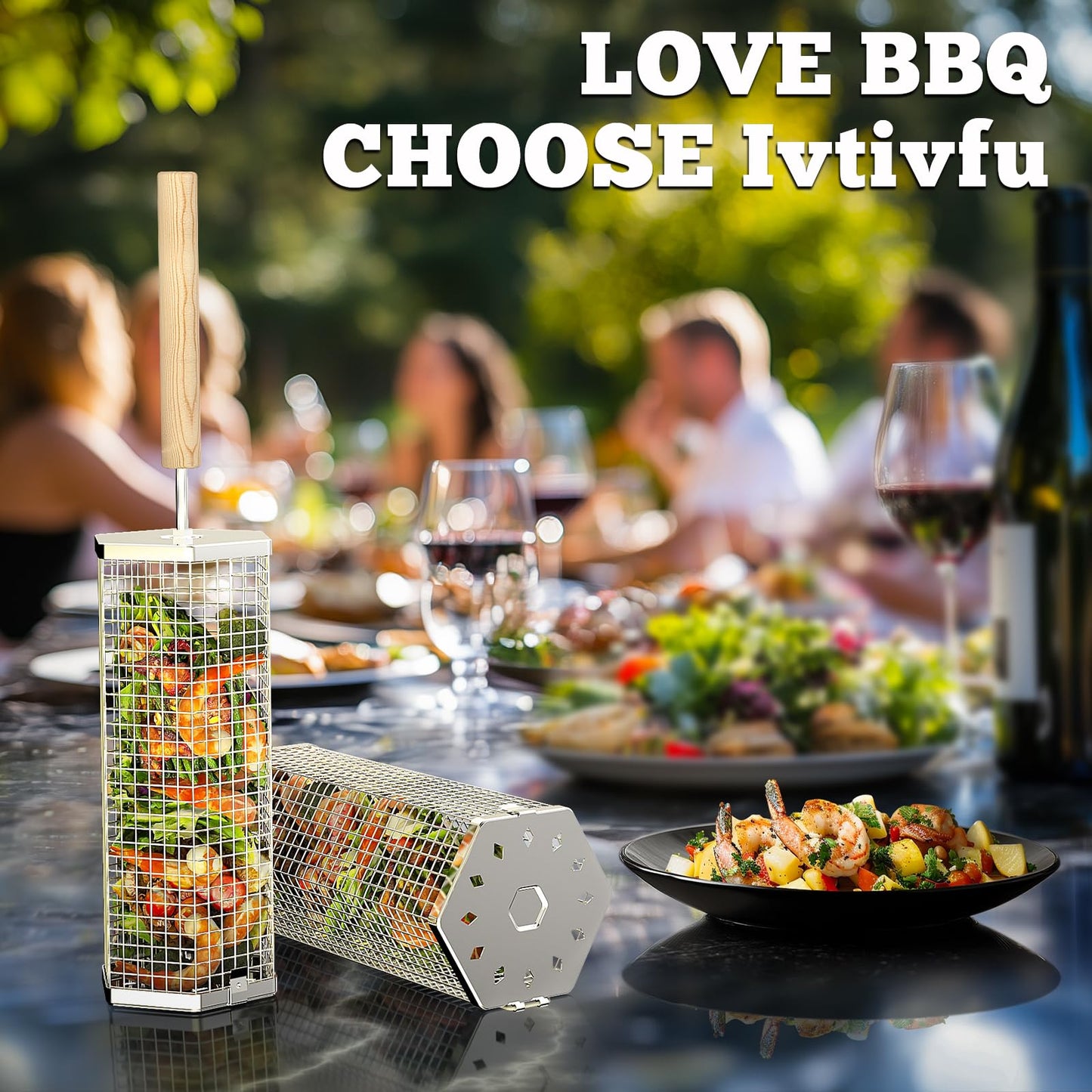 Rolling Grill Basket Outdoor Cooking