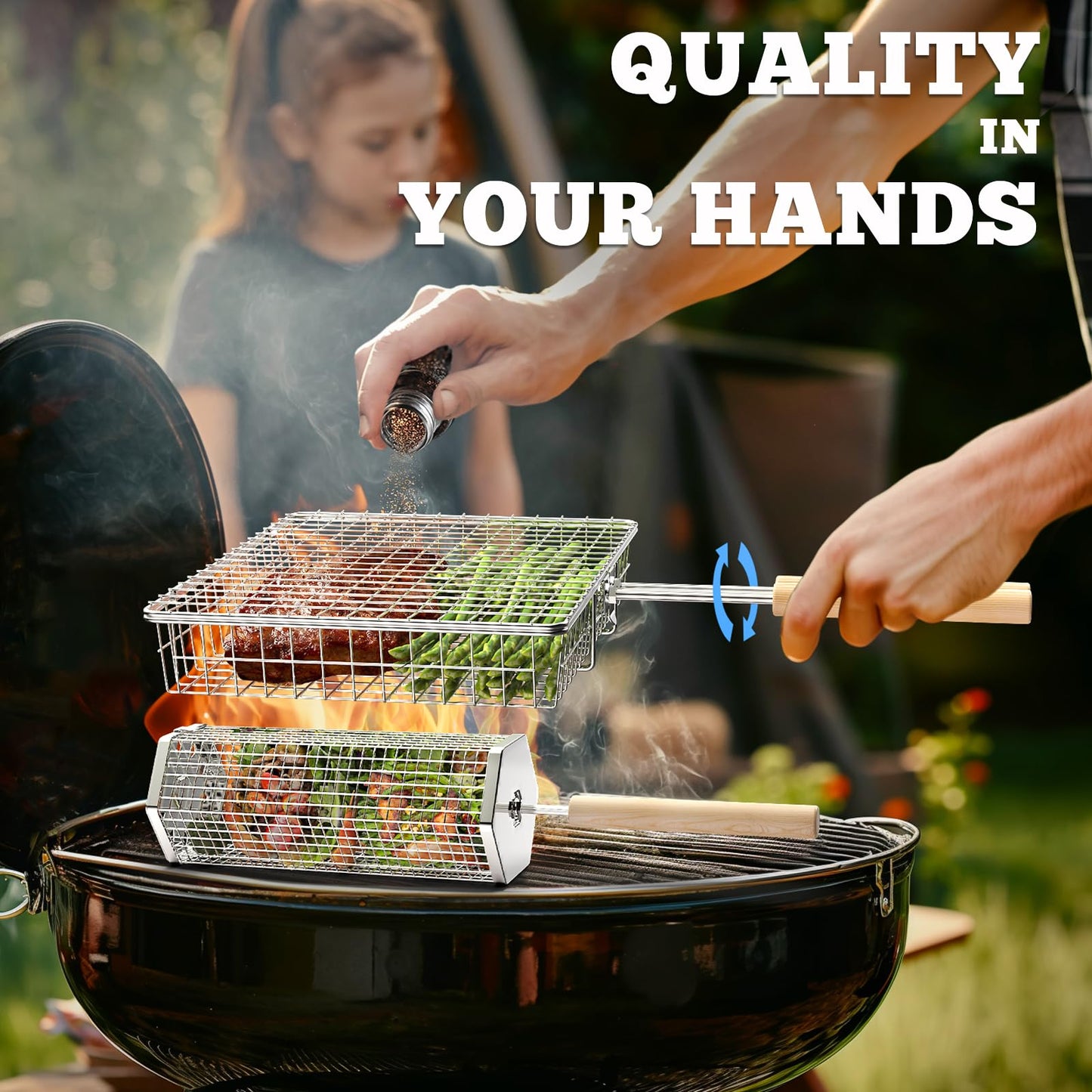 Rolling Grill Basket Outdoor Cooking