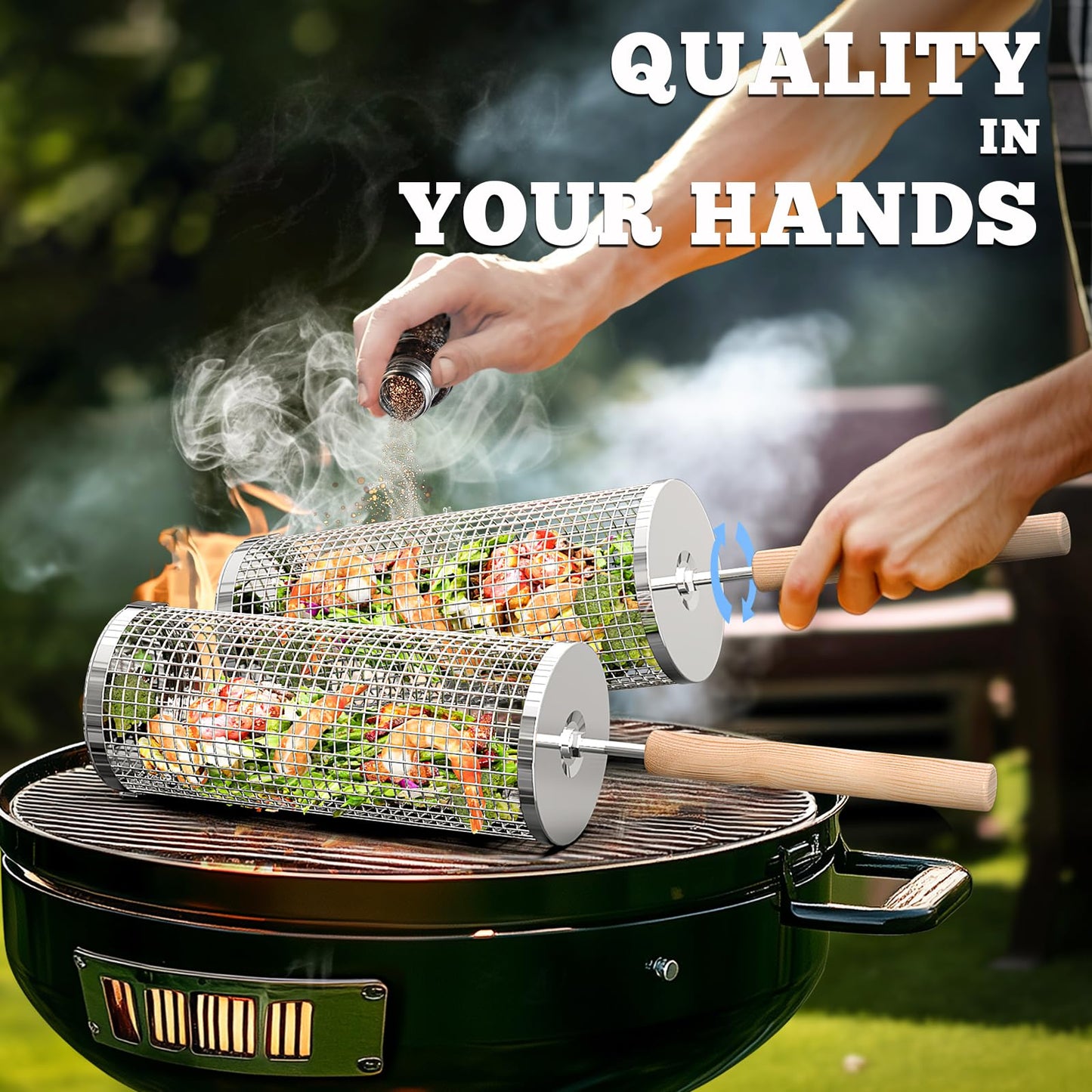 Rolling Grill Basket Outdoor Cooking