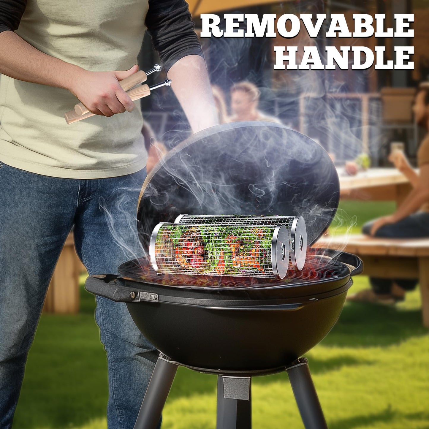 Rolling Grill Basket Outdoor Cooking