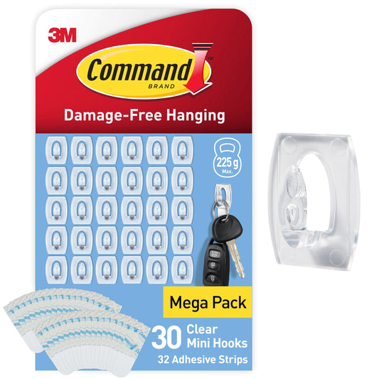 Command Decorating Clips, Pack of 20 Mini Hooks and 24 Small Strips, Transparent - Hanging Clips for Decorations and Fairy Lights, Wall Adhesive - Damage Free