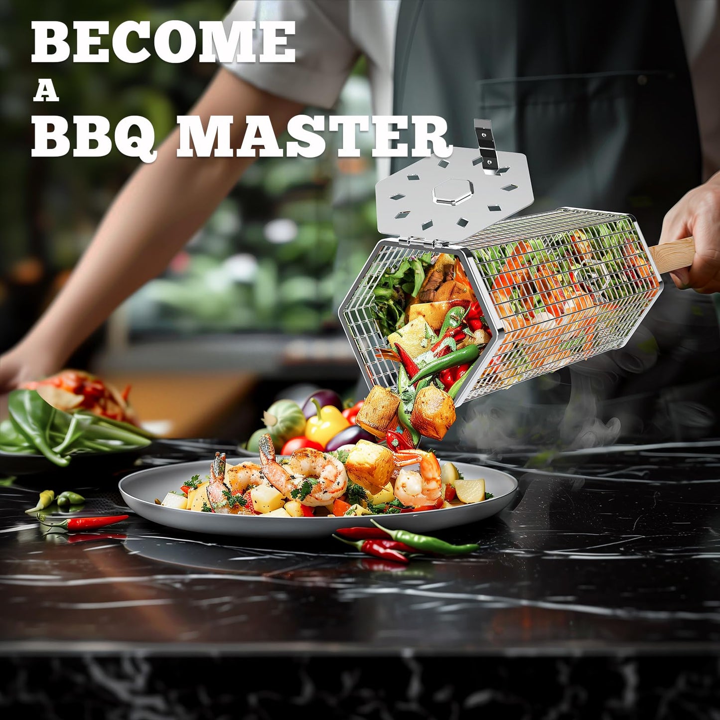 Rolling Grill Basket Outdoor Cooking