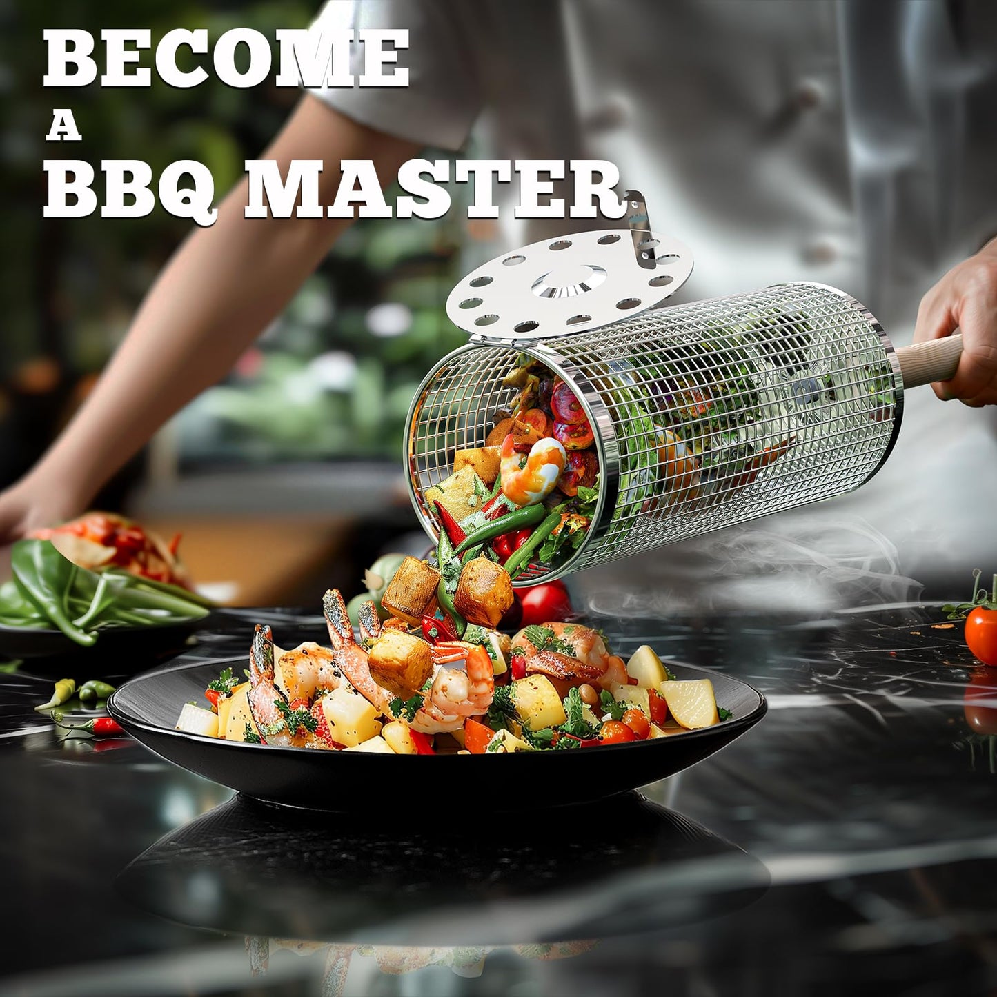 Rolling Grill Basket Outdoor Cooking