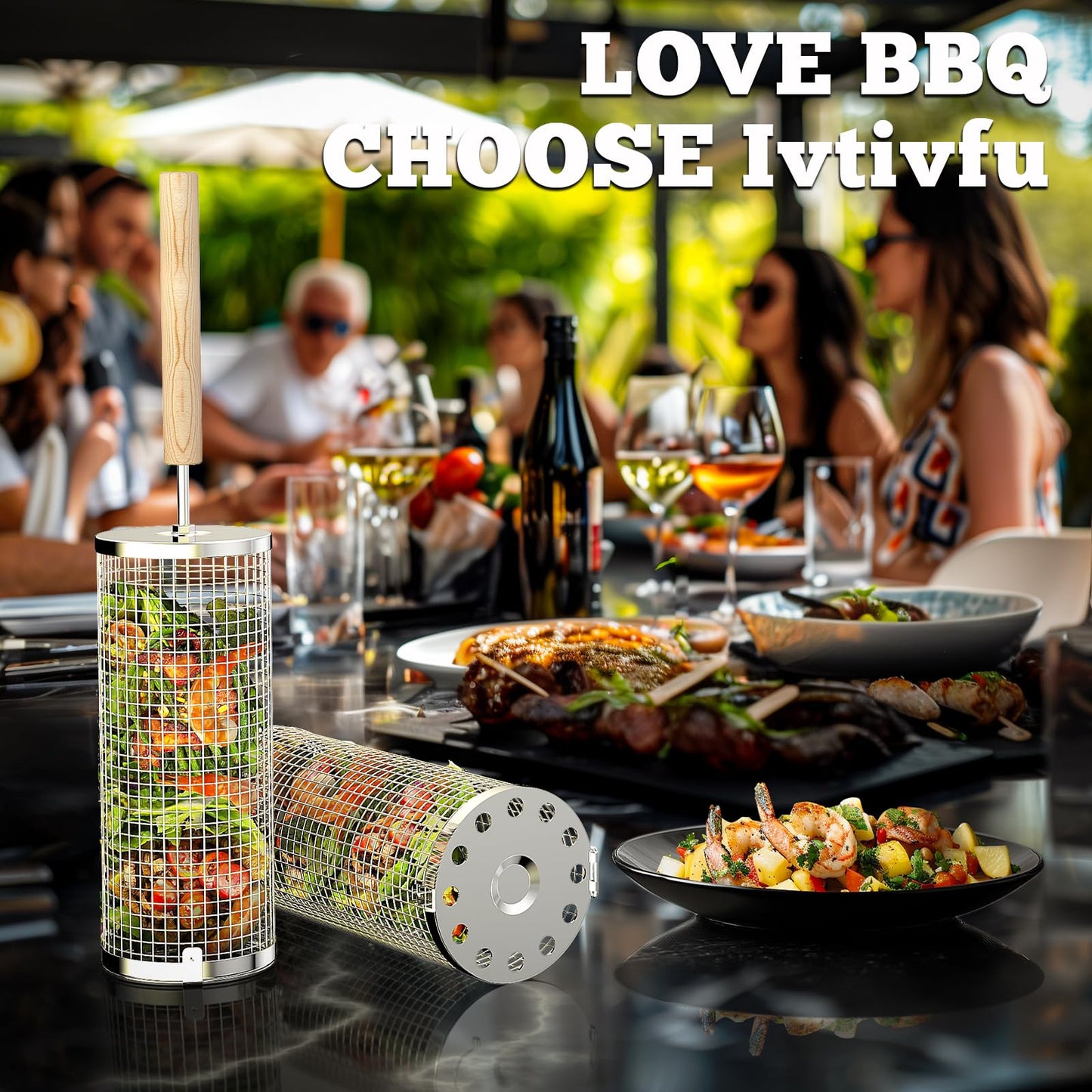 Rolling Grill Basket Outdoor Cooking