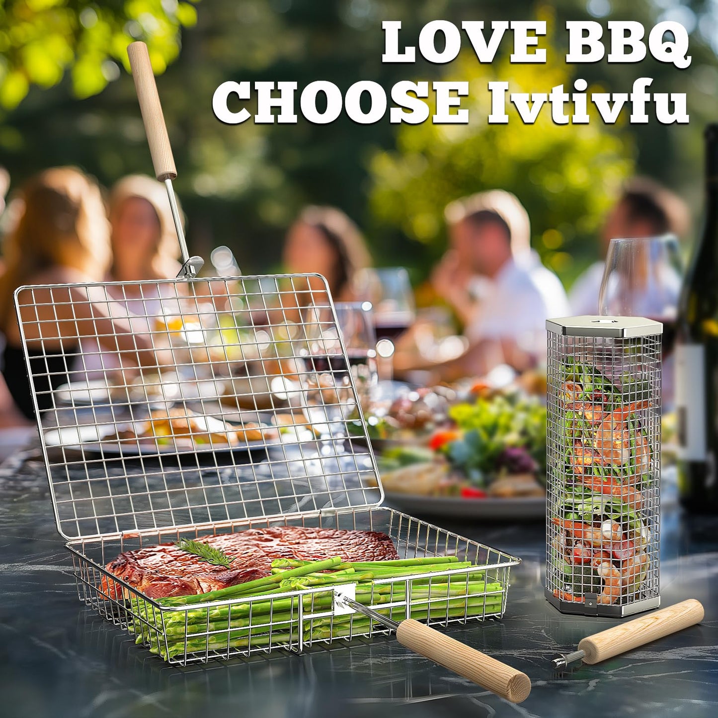 Rolling Grill Basket Outdoor Cooking