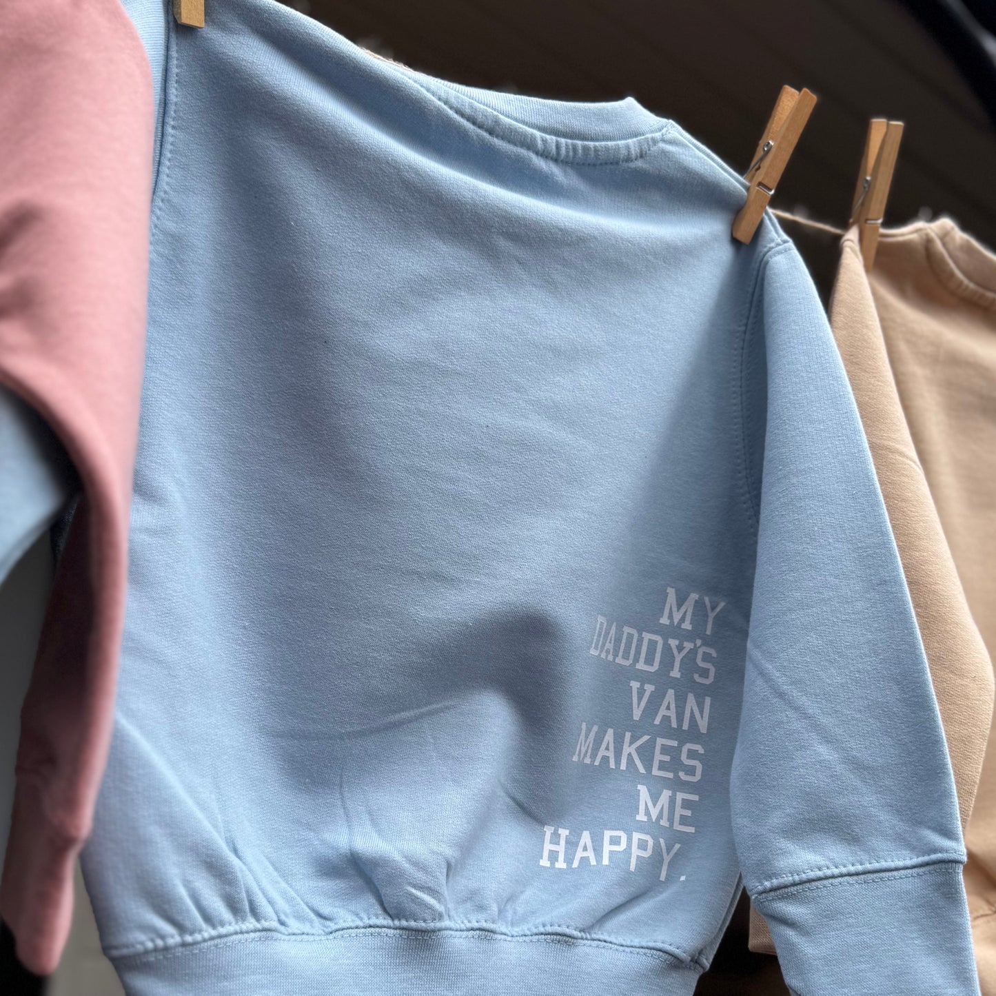 Kids Campervan Sweatshirt – My Daddy’s Van Makes Me Happy