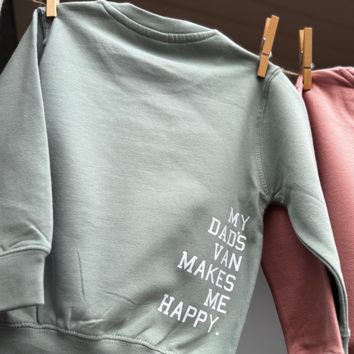 Kids Campervan Sweatshirt – My Dad’s Van Makes Me Happy