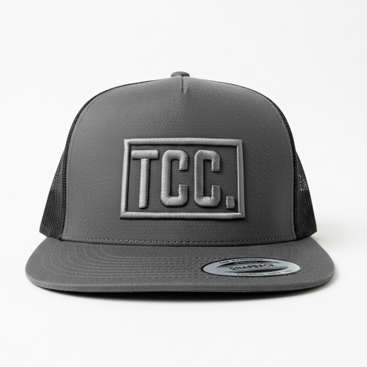 Charcoal Grey Snapback TCC Cap White Background