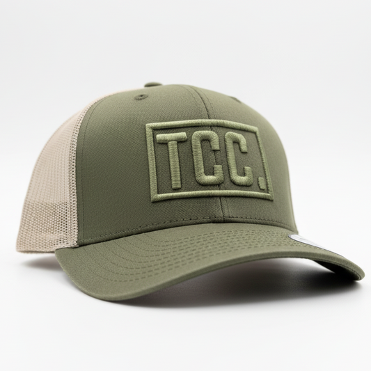 Olive Green Trucker Cap White Background